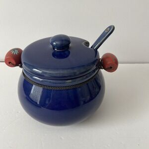 Antique Square Nest Ceramic Soup Bowl with Lid and Spoon Made In China Vintage